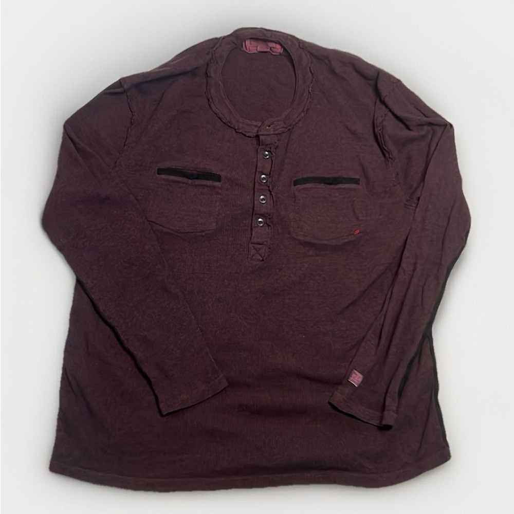 Cutter & Buck Distressed Henley Men’s Ribbed Knot Long Sleeve sz L Maroon